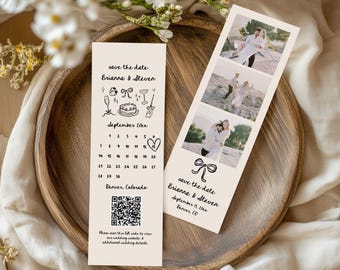 Photo Strip Save the Date, Photo Booth Save the Date, Photo Strip Canva Save the Date Template, Photo Strip Save The Date QR Code | Carly