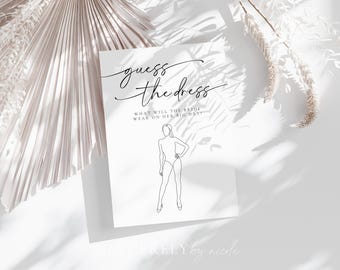 Guess The Dress Bridal Shower Game, Printable Minimal Bridal Shower Game, Bridal Shower Party Games, Modern Minimalist Bridal Shower OLIVIA