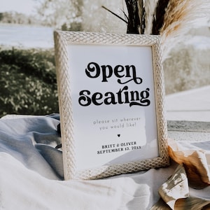 Open Seating Sign Template, Open Seating Sign Wedding, Minimalist Wedding Signs, Modern Wedding Signage, No Assigned Seating Sign | Charli