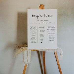 Modern Minimal Baby Milestone Board, Editable Printable First Birthday Milestone Board Template, Black And White Milestone Sign | Harper image 3