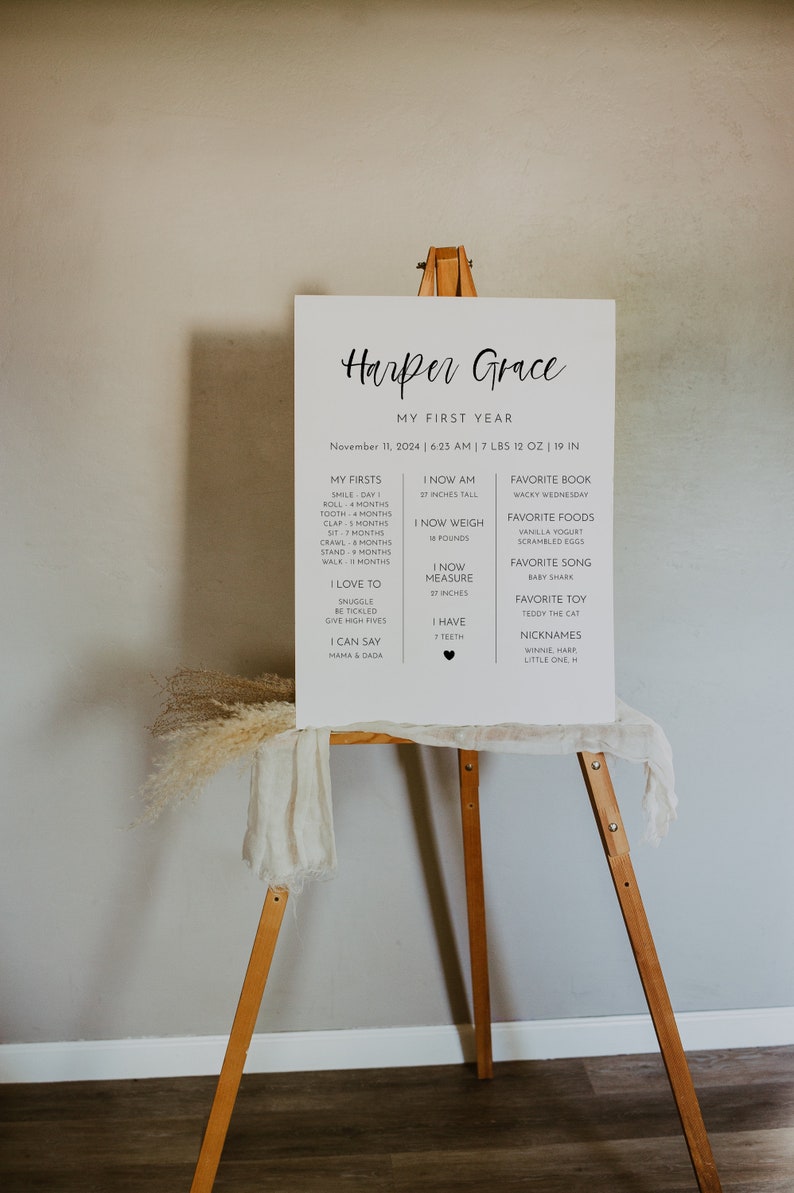 Modern Minimal Baby Milestone Board, Editable Printable First Birthday Milestone Board Template, Black And White Milestone Sign | Harper image 3