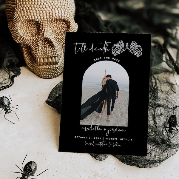 Gothic Wedding Save the Date Template, Skeleton Wedding Announcement, Dark Moody Wedding, Edgy Wedding Save The Date, Gothic Card | Cordelia