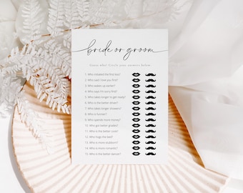 PRINTED & SHIPPED Guess Who Bride or Groom Game, Bridal Shower Games, Who Knows The Couple Best, Bride Or Groom Game | Olivia