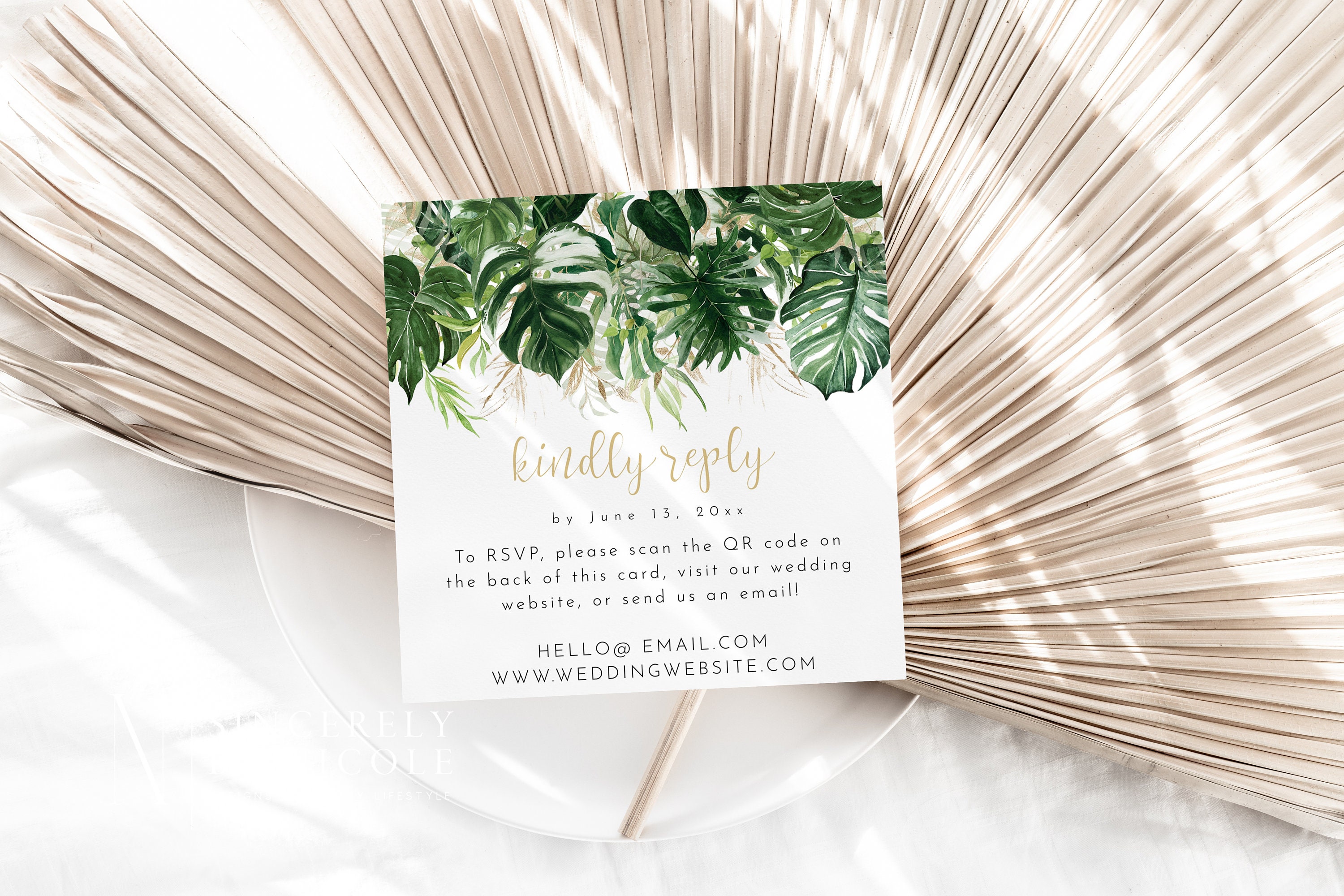 Tropical Greenery QR Code RSVP Enclosure Card, Bach Wedding QR Code ...