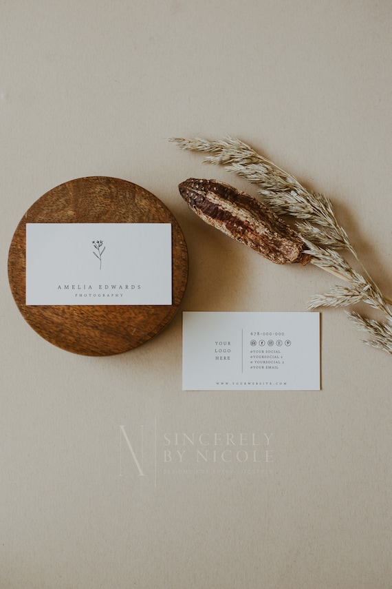 Minimal Business Card Template, Simple Business Card Editable Printable, Modern Minimal Business Card, Simple Floral Business Card | Fiona