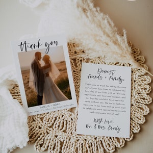 Modern Wedding Thank You, Boho Wedding Thank You Card, Editable Template Photo Thank You Card, Minimalist Photo Thank You Card DIY | Harper