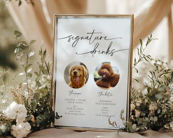 Dog Signature Drink Sign, Pet Signature Cocktail Sign, Dog Signature Cocktail Sign, Minimalist Wedding Bar Sign, Canva Editable | Olivia