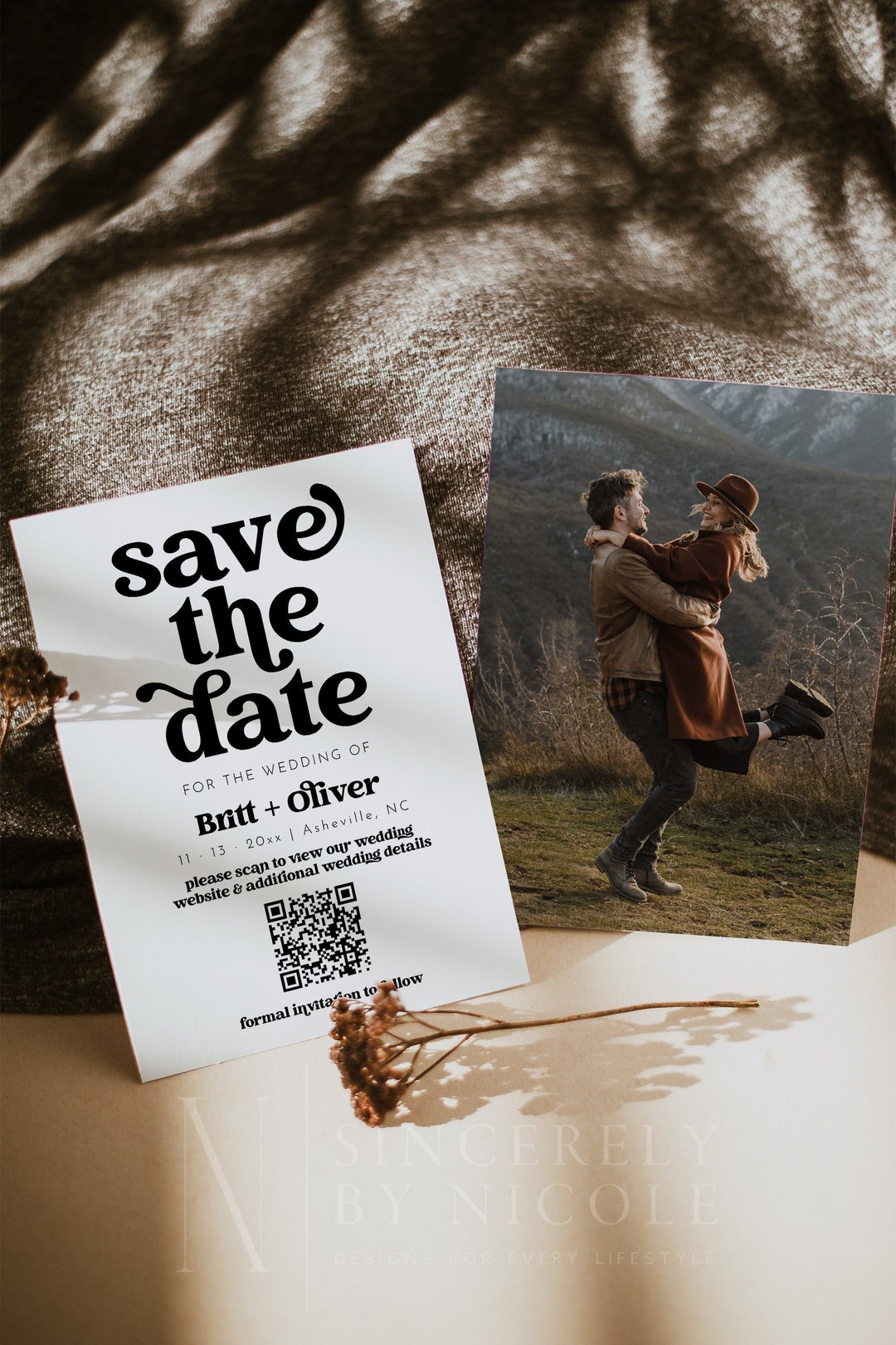 Save the Date With QR Code Wedding Details, Photo Save the Date QR Code