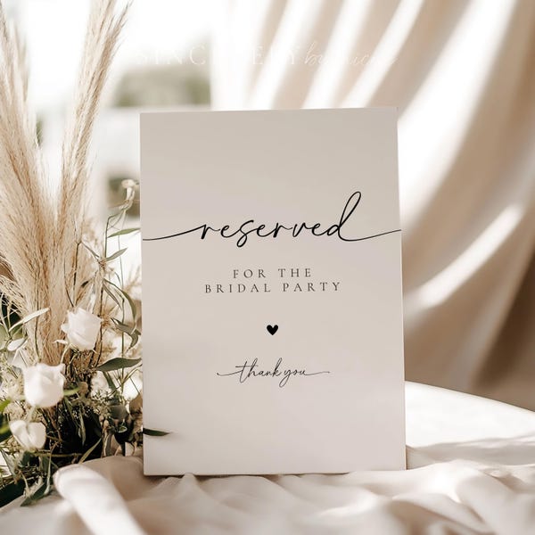 PRINTED & SHIPPED Reserved For The Bridal Party, Minimalist Reserved For Wedding Party Sign, Wedding Table Seating Sign, Reserved | Olivia