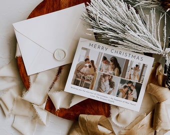 Photo Holiday Card Template, Printable Modern Minimalist Christmas Card, Simple Holiday Card, Modern Family Photo Christmas Card | Harlow