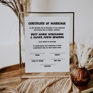 Retro Certificate Of Marriage, Editable Printable Certificate Of Marriage, Wedding Keepsake Certificate of Marriage, DIY Wedding | Amy