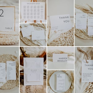 Elegant Wedding Bundle, Minimalist Wedding Template Bundle, Modern Wedding Invitation Template Kit, Minimalist Simple Wedding | Harlow