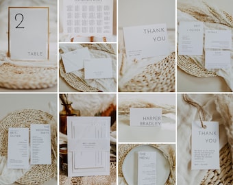 Elegant Wedding Bundle, Minimalist Wedding Template Bundle, Modern Wedding Invitation Template Kit, Minimalist Simple Wedding | Harlow