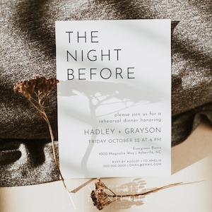 Modern Rehearsal Dinner Invitation Template, The Night Before Rehearsal Dinner Invite, Wedding Rehearsal Dinner Minimalist Simple | Harlow