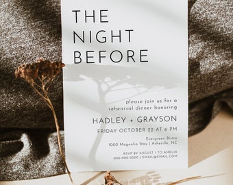 Modern Rehearsal Dinner Invitation Template, The Night Before Rehearsal Dinner Invite, Wedding Rehearsal Dinner Minimalist Simple | Harlow