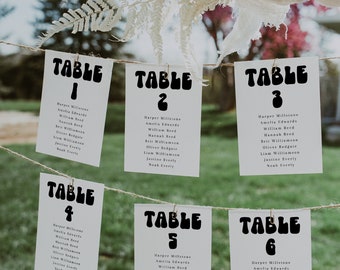 Minimalist Wedding Seating Chart Template, Modern Retro Seating Chart Template, Simple Clean Retro Seating Chart Template, Retro | Jennifer