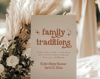 PRINTED & SHIPPED Family Traditions Sign, Baby Shower Share A Memory Sign, Childhood Memory, Family Traditions Baby Shower Game | Birdie
