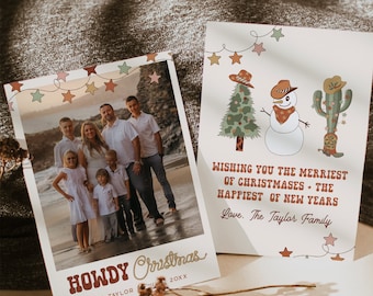 Cowboy Christmas Card Template, Western Christmas Cards, Photo Christmas Cards, Southwest Christmas Cards, Editable Printable Christmas Card
