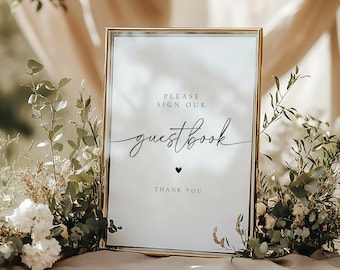 Wedding Guest Book Sign, Please Sign Our Guestbook, Wedding Guestbook Sign Template, Please Sign Our Guestbook Sign, Canva Editable | Olivia