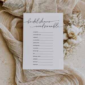 Word Scramble Bridal Shower Game Template, Bridal Shower Puzzle Printable, Modern Word Scramble Bridal Shower Game Template, Games | Olivia