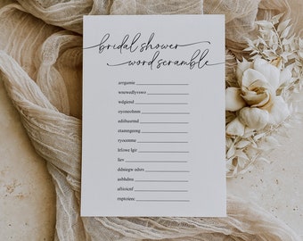 Word Scramble Bridal Shower Game Template, Bridal Shower Puzzle Printable, Modern Word Scramble Bridal Shower Game Template, Games | Olivia