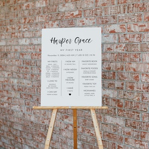 Modern Minimal Baby Milestone Board, Editable Printable First Birthday Milestone Board Template, Black And White Milestone Sign | Harper image 2