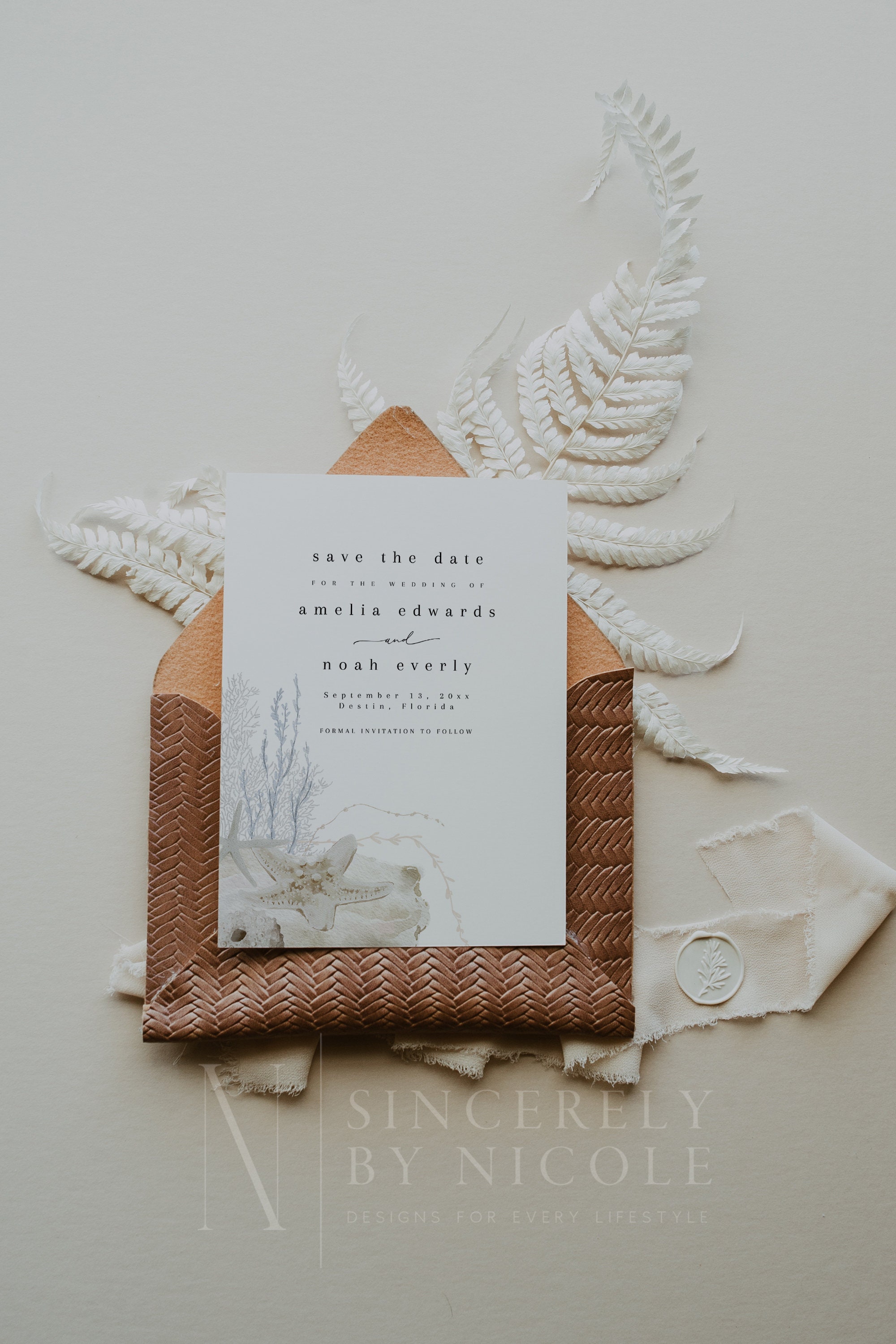Beach Wedding Save the Date Tropical Seashell Save the Date - Etsy
