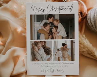 Printable Simple Christmas Card, Photo Holiday Card Template, Modern Family Photo Christmas Card, Minimalist Christmas Cards | Sofia