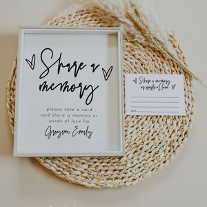 Share A Memory Memorial Sign, Modern Editable Printable Share A Memory Or Words Of Love Card, Simple Memorial Signs Modern | Sofia