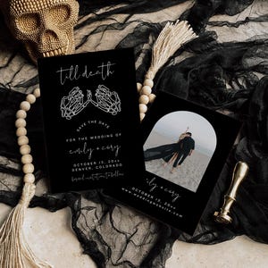 Gothic Wedding Save The Date Template, Skeleton Wedding Announcement, Canva Halloween Save The Date, Till Death Save The Date | Cordelia