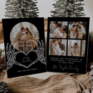 Photo Christmas Card Template, Photo Christmas Card Download, Gothic Christmas Card, Merry Christmas Card, Skeleton Christmas | Cordelia