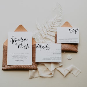 Minimalist Wedding Invitations Suite, Minimalist Wedding Invitation Template, Editable Modern Minimalist Invitation Set Wedding | Harper