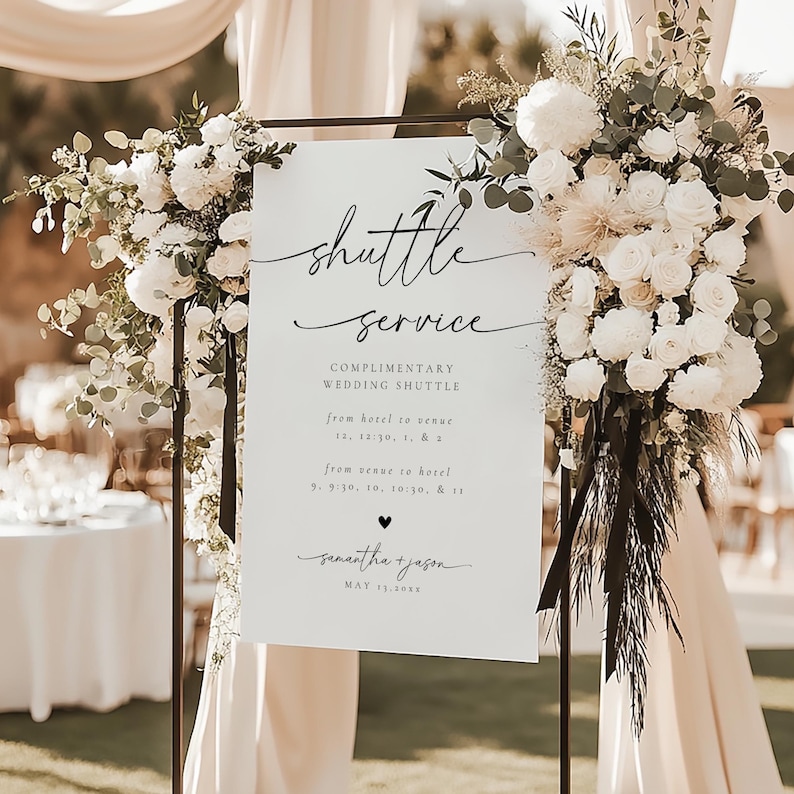 Weddign Shuttle Sign Shuttle Service Wedding Sign, Complimentary Shuttle Service Sign ...