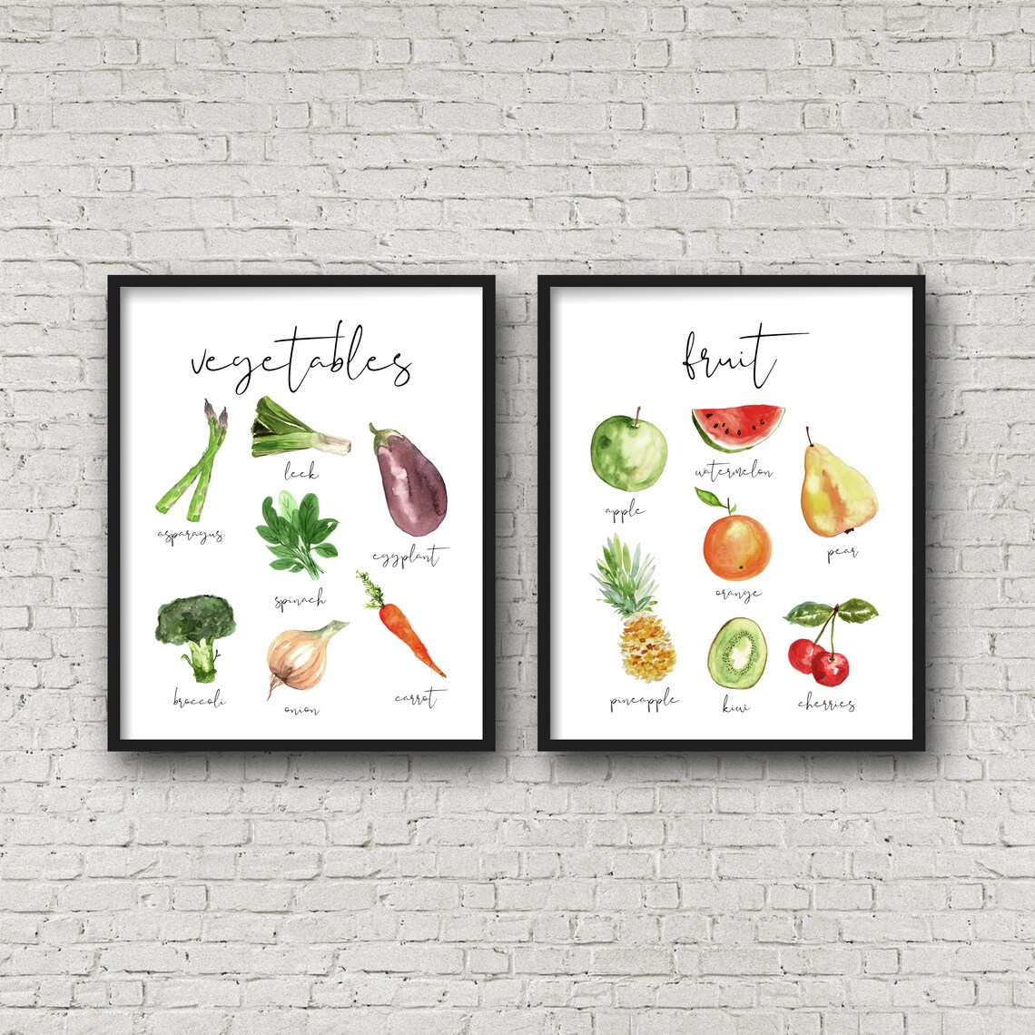 kitchen print set of 2 fruit print vegetable print... Printable Kitchen Wall Art, Watercolor Fruit and Vegetable Print ...
