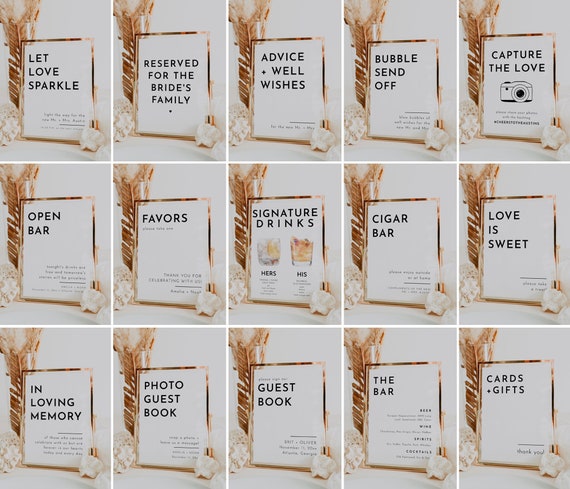 Modern Wedding Sign Bundle, Editable Printable Wedding Template Bundle, Minimalist Sign Template Bundle, 15 Wedding Signs Bundle | Amelie