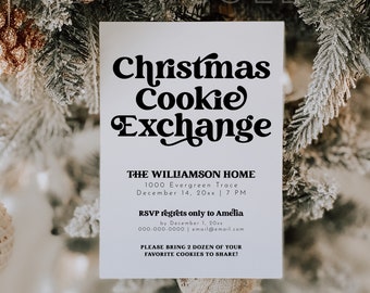 Retro Christmas Cookie Exchange Invitation Template, Editable Printable Holiday Cookie Swap Invite, Cookie Exchange Party Invite | Charli