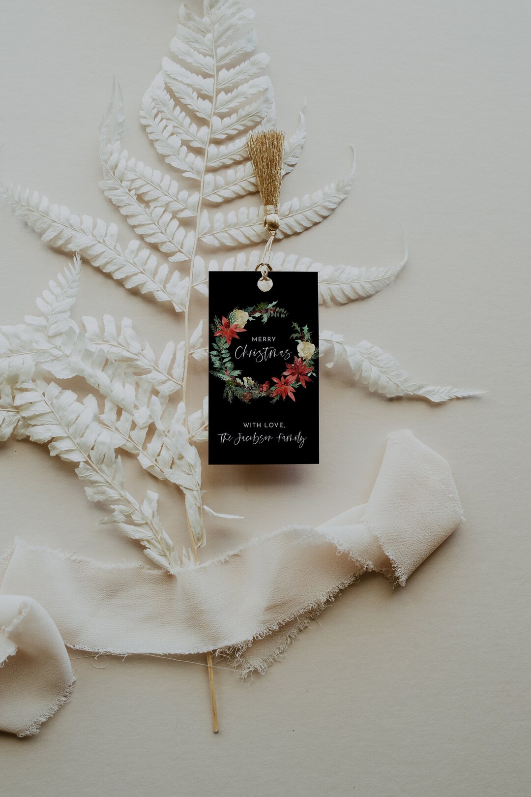Christmas Tag Template, Wreath Christmas Tag Editable Printable ...