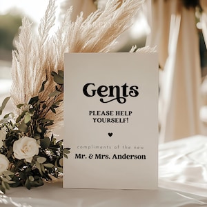 PRINTED & SHIPPED Modern Gentlemen Bathroom Sign, Bathroom Table Sign, Minimalist Wedding Signs, Printed Wedding Favors Sign | Charli