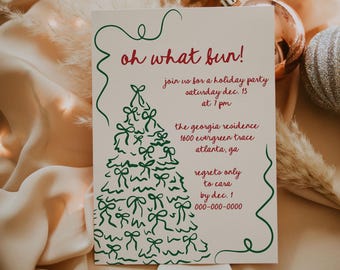 Oh What Fun Christmas Party Invitation, Editable Printable Holiday Party Invite, Hand Drawn Christmas Party Invitation, Holiday Party CARLY
