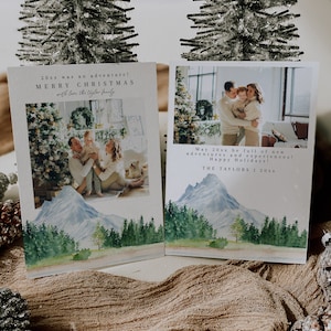 Photo Holiday Card Template, Rustic Mountain Christmas Card, Holiday Card, Family Photo Christmas Card, Christmas Card Template | Brynn