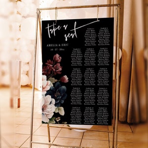 Moody Wedding Seating Chart Template, Moody Wedding Seating Plan Template, Black Wedding Seating Chart Template, Gothic Wedding | Alina