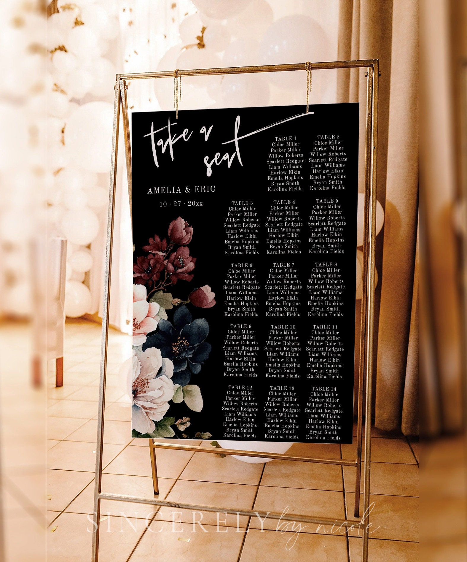 Moody Wedding Seating Chart Template, Moody Wedding Seating Plan Template, Black Wedding Seating Chart Template, Gothic Wedding | Alina