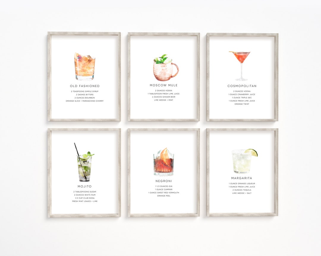 printable kitchen prints wall art, set of 6, hand... Printable Kitchen Decor, Drinks Print, Watercolor Drinks Print ...