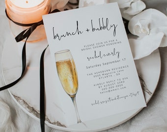 Brunch and Bubbly Invitation Template, Wedding Shower Invite, Editable Bridal Brunch Invitation, Champagne Bridal Shower Invitation | Emma