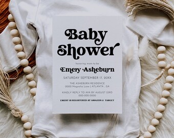 Retro Baby Shower Invitation, Printable Boho Baby Shower Invite, Editable Retro Baby Shower Invitation Template, Boho Shower Invite | Charli