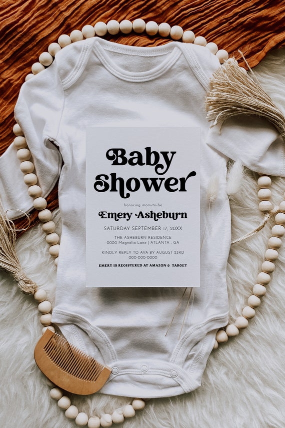 Retro Baby Shower Invitation, Printable Boho Baby Shower Invite, Editable Retro Baby Shower Invitation Template, Boho Shower Invite | Charli