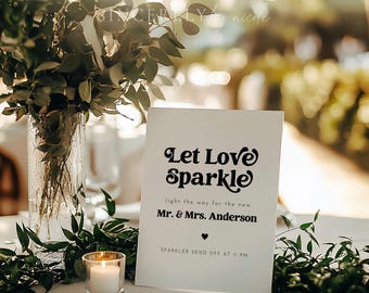PRINTED & SHIPPED Let Love Sparkle Sign, Sparkler Send Off Sign, Printed Retro Wedding Send Off Sign, Newlywed Send Off Sign | Charli