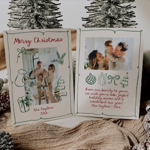 Hand Drawn Holiday Card Template, Photo Holiday Card Template, Holiday Card, Hand Drawn Christmas Card Editable, Photo Christmas Card CARLY