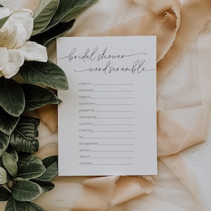 Bridal Shower Word Scramble, Modern Bridal Shower Game, Minimalist Bridal Shower Word Scramble with Key, Wedding Word Scramble | Olivia