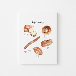 Utskrivbar köksväggkonst, brödillustrationstryck, köksväggkonst, väggtryck, matälskarepresent, direktnedladdning av kök, digital konst med bröd bild 5